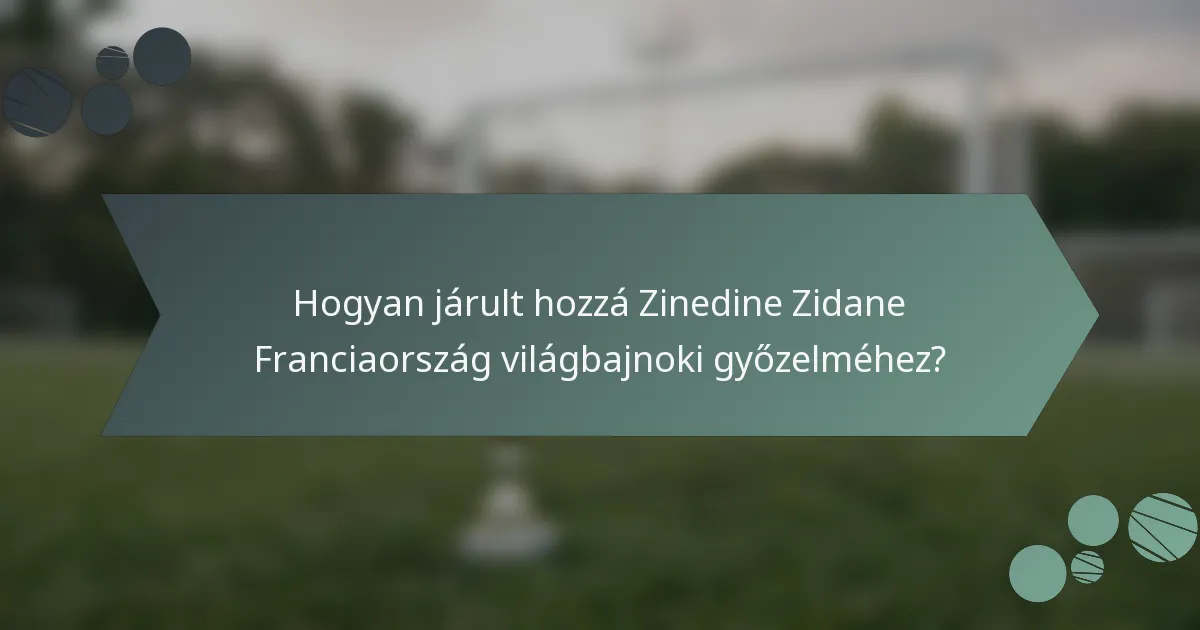 Hogyan járult hozzá Zinedine Zidane Franciaország világbajnoki győzelméhez?